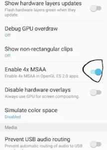 4x msaa on android developer options
