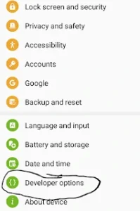 delevoper options android