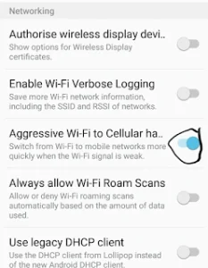 wifi to cellular developer mode android